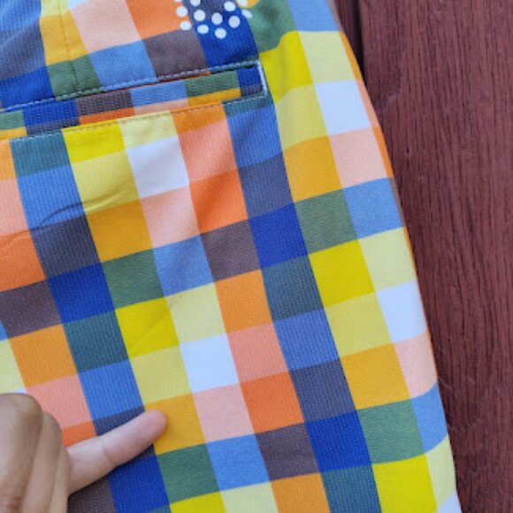 PUMA | Mens Colorful Check Pattern Flat Front Golf Shorts Bright Golfing 34 - Picture 6 of 13